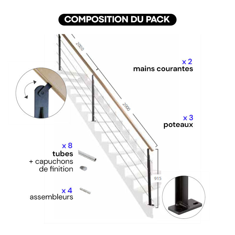 Composition kit garde corps rampe d'escalier UNIVERSO - Kordo
