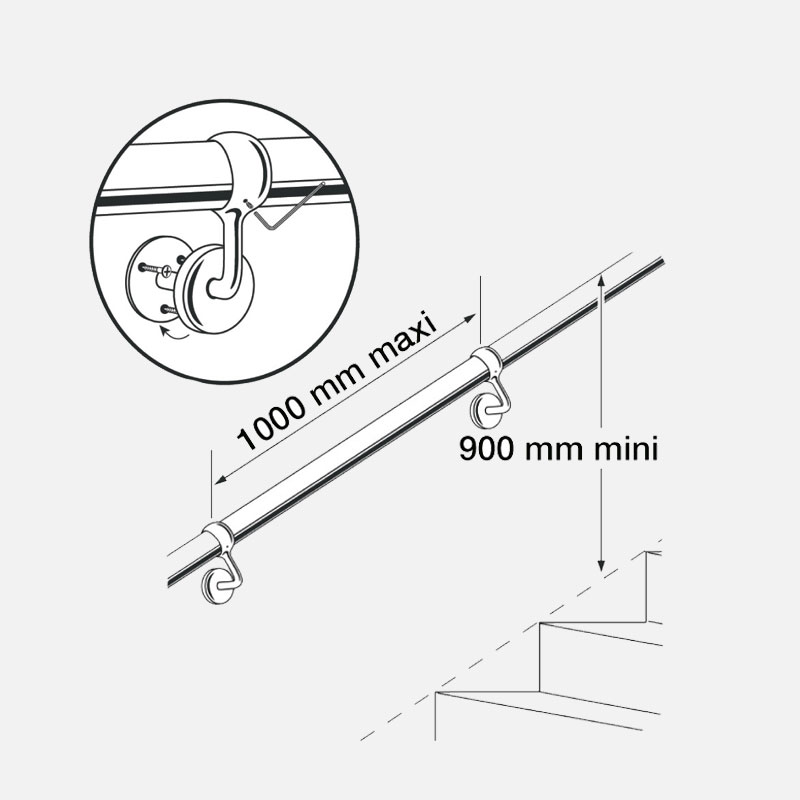 MRPCC support main courante rampe escalier metal alu acier pas cher KORDO 2