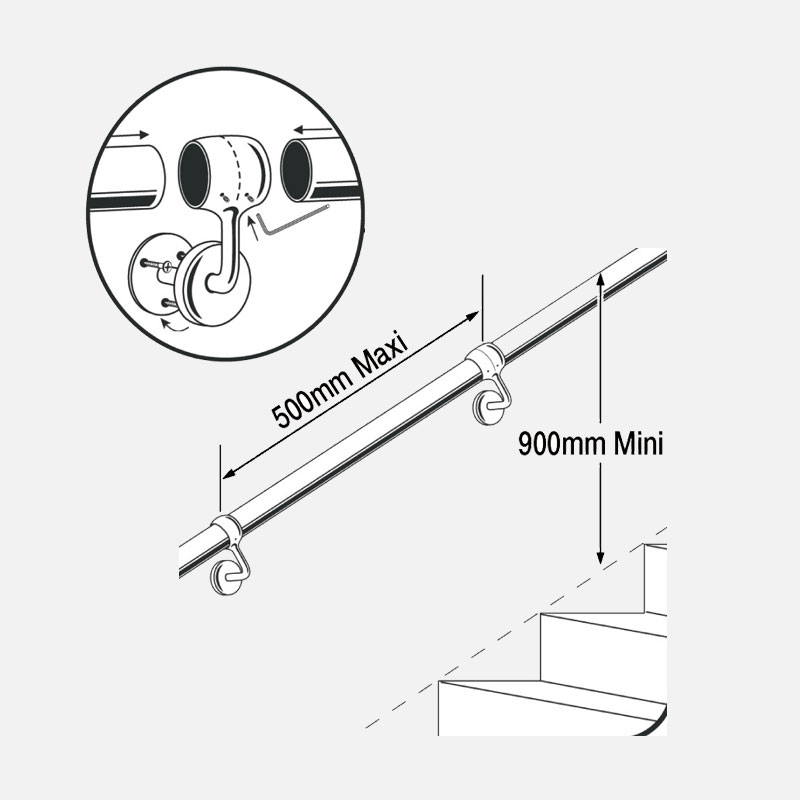 MRPCJC support jonction main courante rampe escalier metal alu acier pas cher KORDO 2