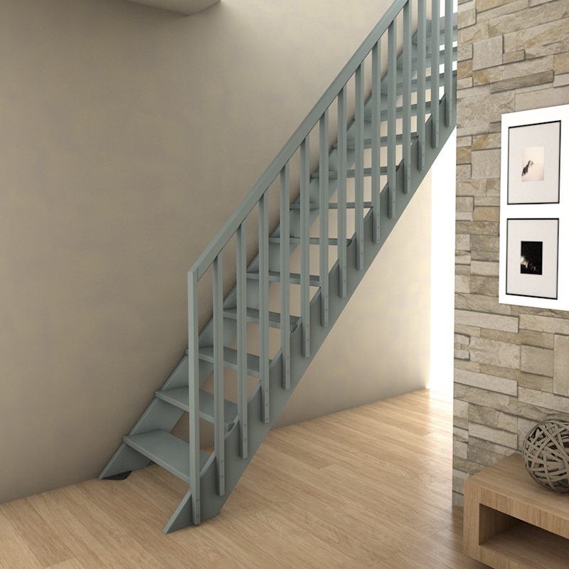 Escalier intérieur droit bois peint gris ABIES - Kordo