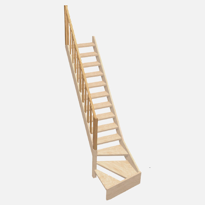 Escalier quart tournant gauche balustres bois NORMANDIE - Kordo
