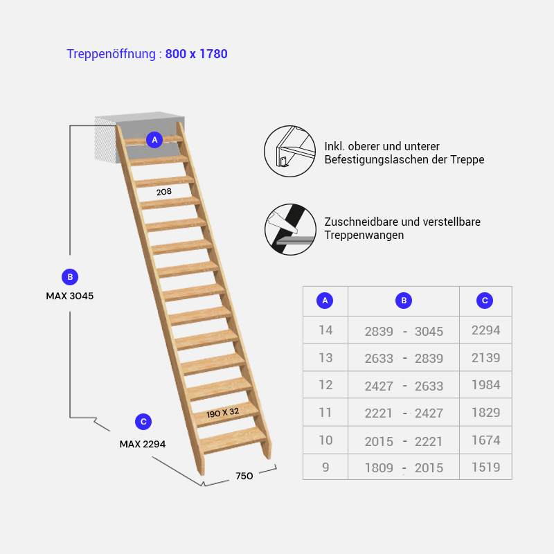 Gerade Treppe aus Holz NORMANDIE - Kordo